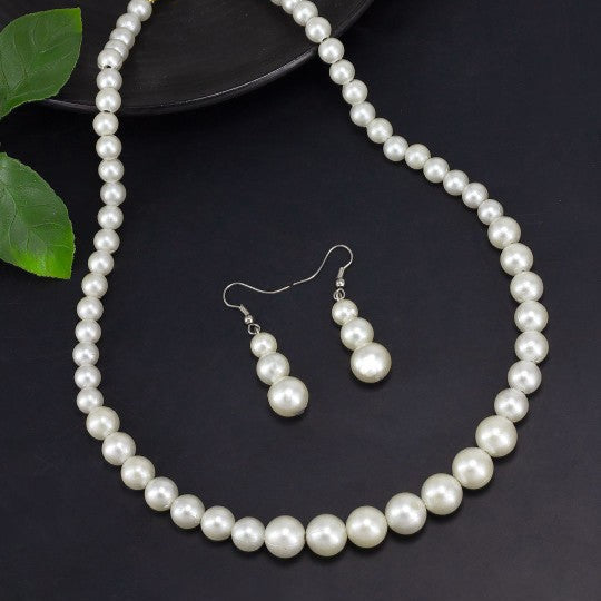 Gold Plated Pearl Beaded Moti Mala Necklace & Earrings