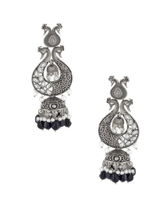 Black Peacock Beads Drop Jhumka Earrings
