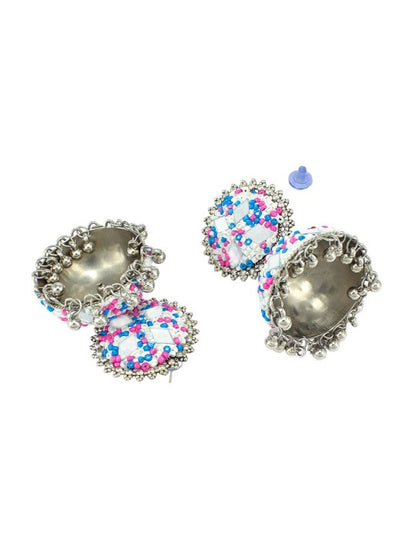 Pink & Blue Beads Jhumka Earrings