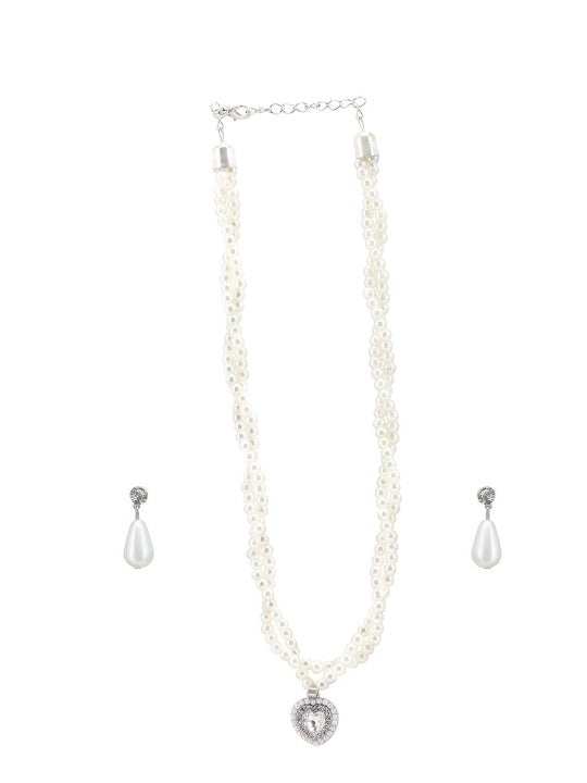 Heart Layered Pearl Moti Mala Trendy Necklace & Earrings