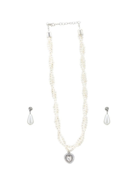 Heart Layered Pearl Moti Mala Trendy Necklace & Earrings