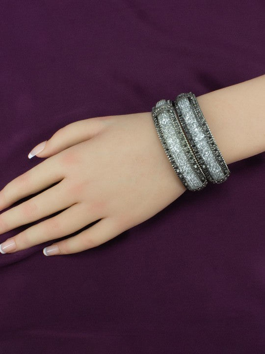 Gun Metal Crystal Beaded Bangle Set