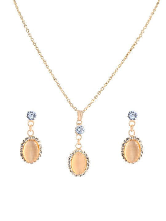 Rose Gold-Plated Stone-Studded Pendant Set