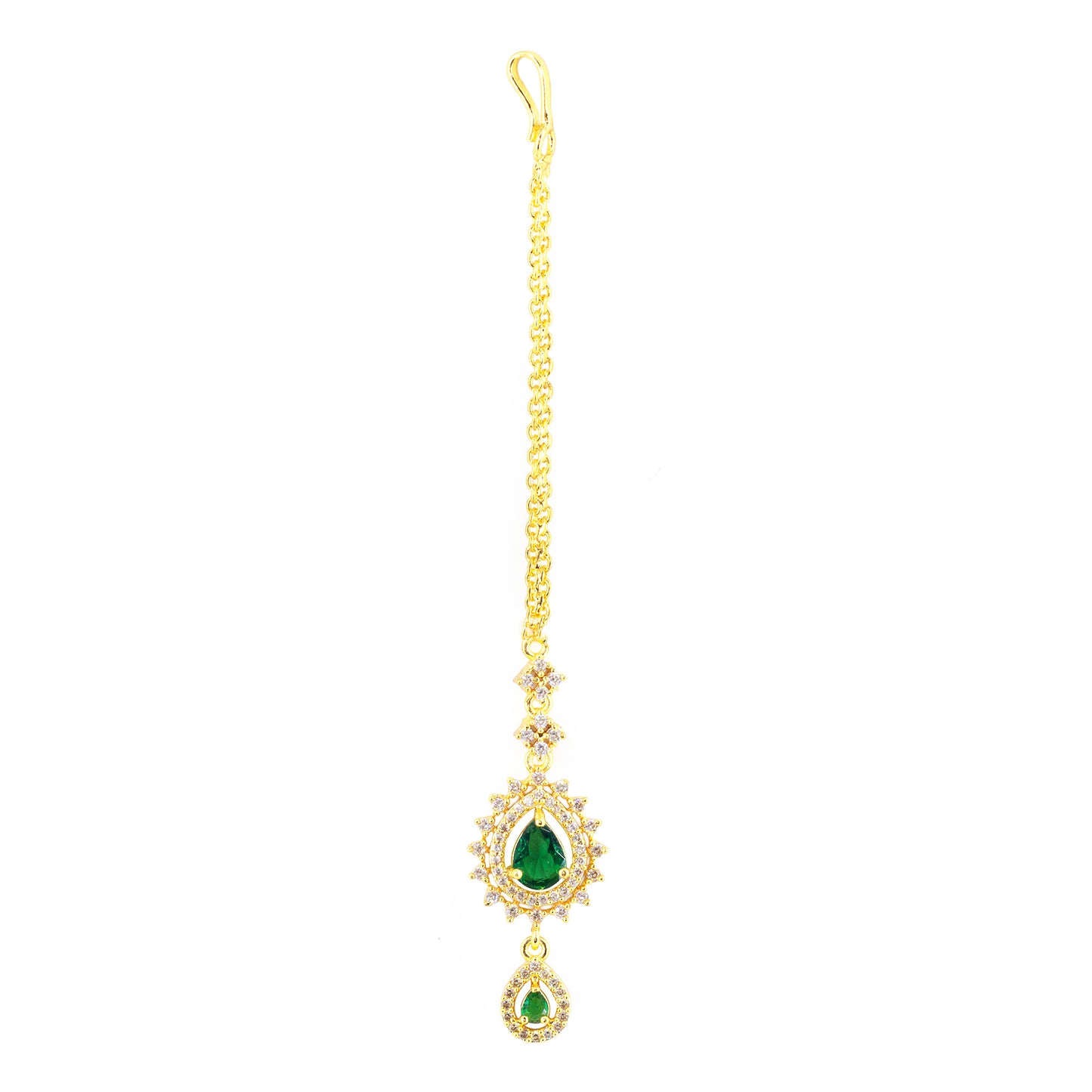 Gold Plated Green AD Maang Tikka for Women