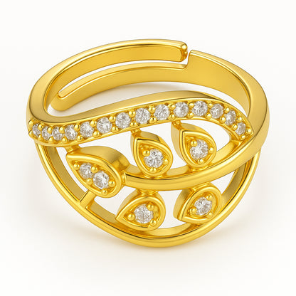Gold Leaf Design AD Ring – Adjustable | Elegant Everyday Wear for Women