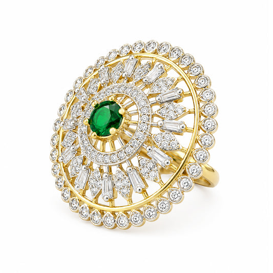 Gold Plated Green AD Finger Ring for Women