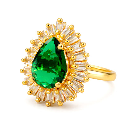 Gold Plated Green AD Adjustable Ring for Women