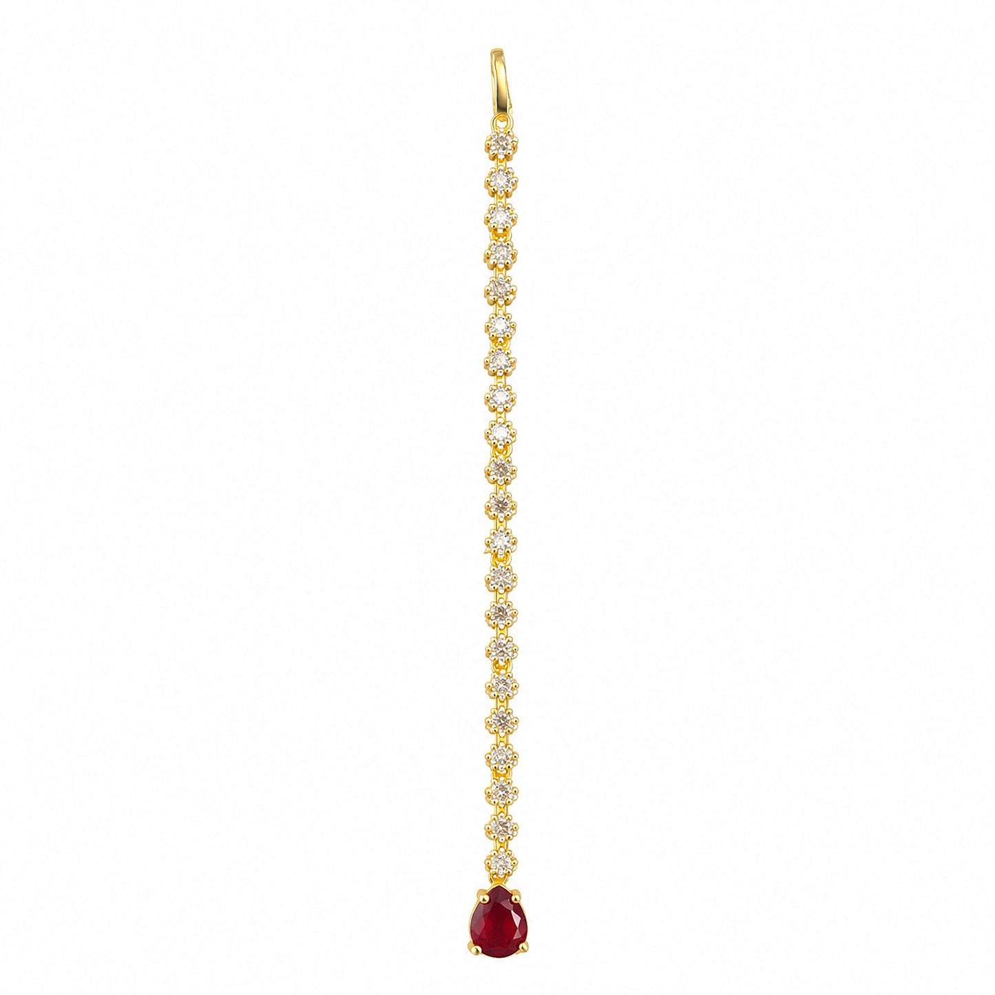Gold Plated Red AD Teardrop Maang Tikka for Women