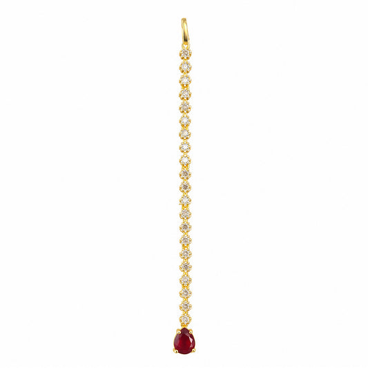 Gold Plated Red AD Teardrop Maang Tikka for Women