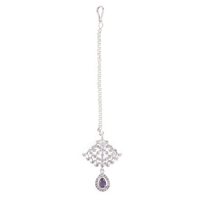 Silver Plated Purple AD Maang Tikka for Women