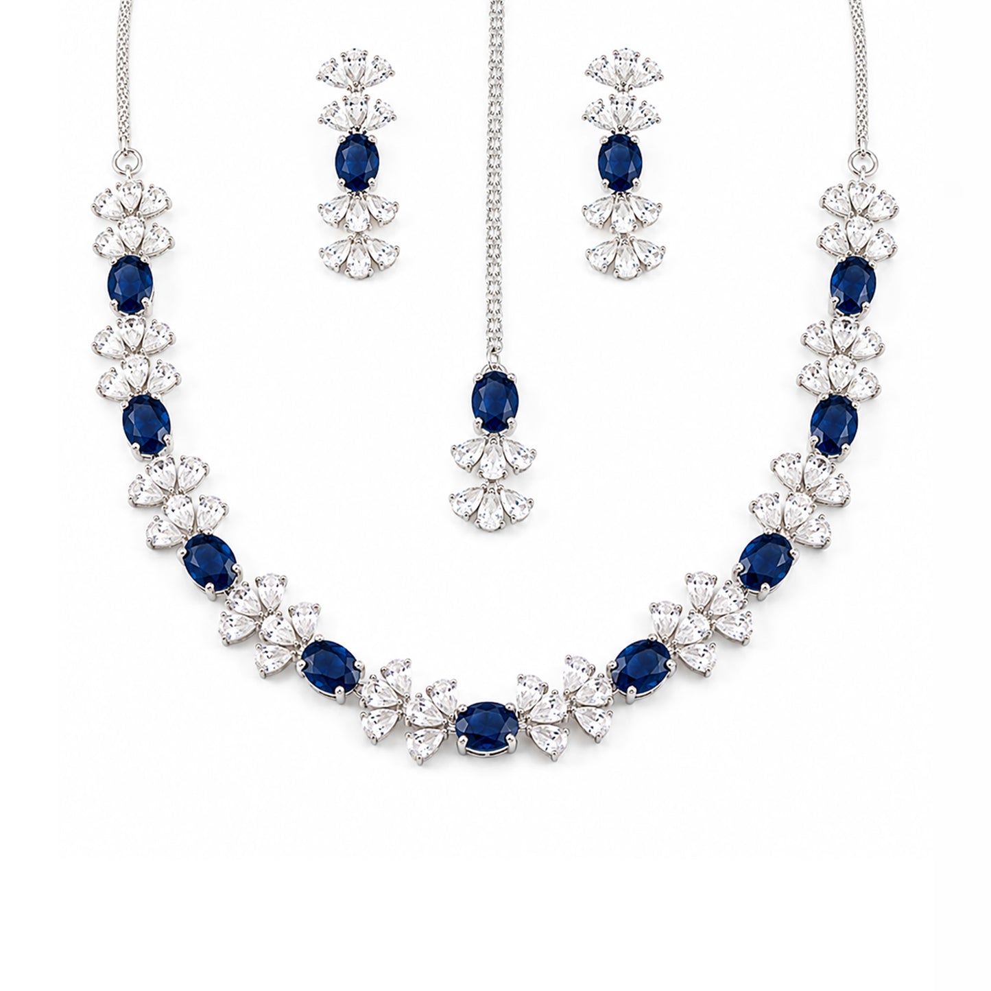Silver Plated Blue AD Jewellery Set for Women