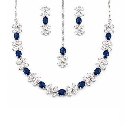Silver Plated Blue AD Jewellery Set for Women