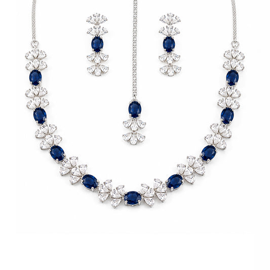 Silver Plated Blue AD Jewellery Set for Women