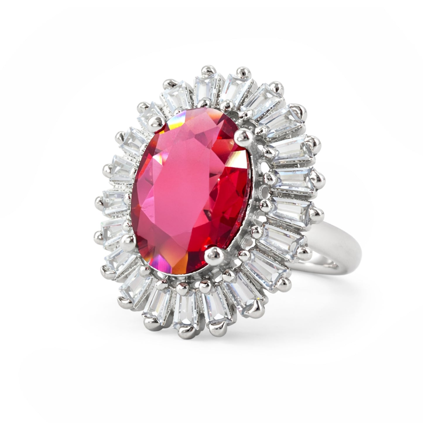 Silver Plated Red AD Finger Ring for Women