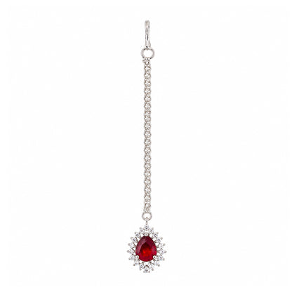 Silver Plated Red AD Maang Tikka for Women