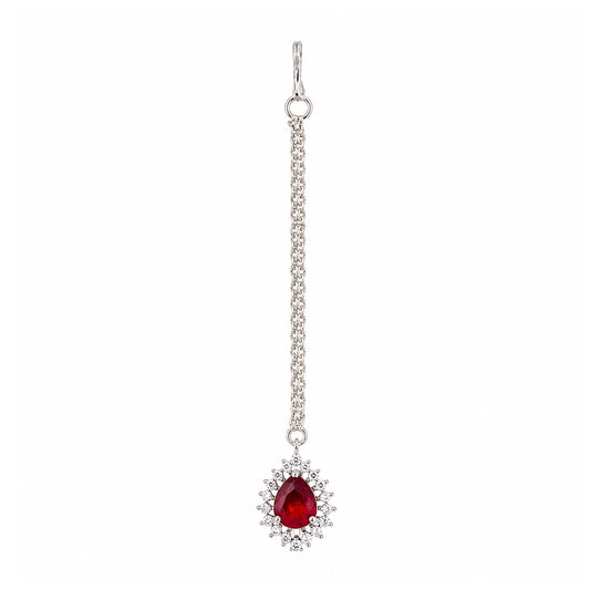 Silver Plated Red AD Maang Tikka for Women