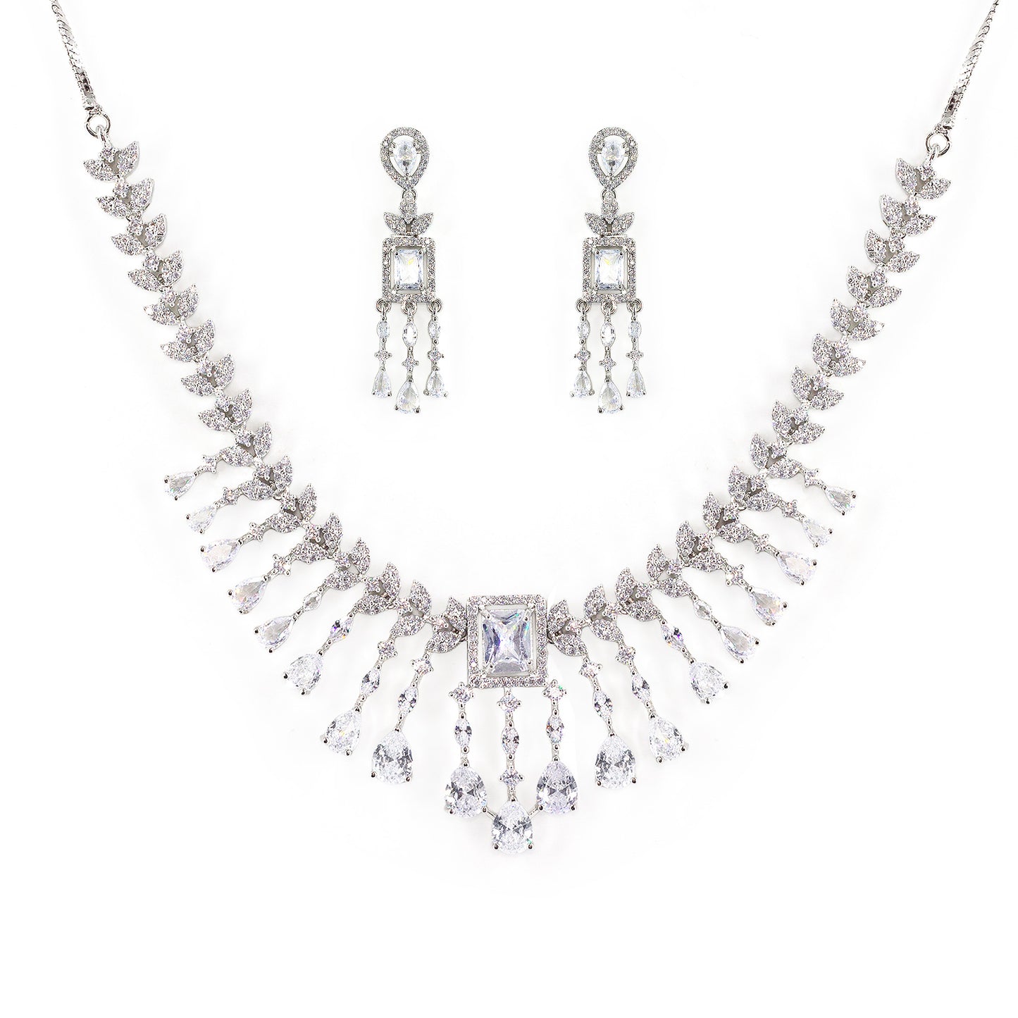 Silver Plated White American Diamond Studded Jewellery Set