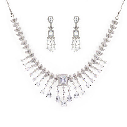 Silver Plated White American Diamond Studded Jewellery Set