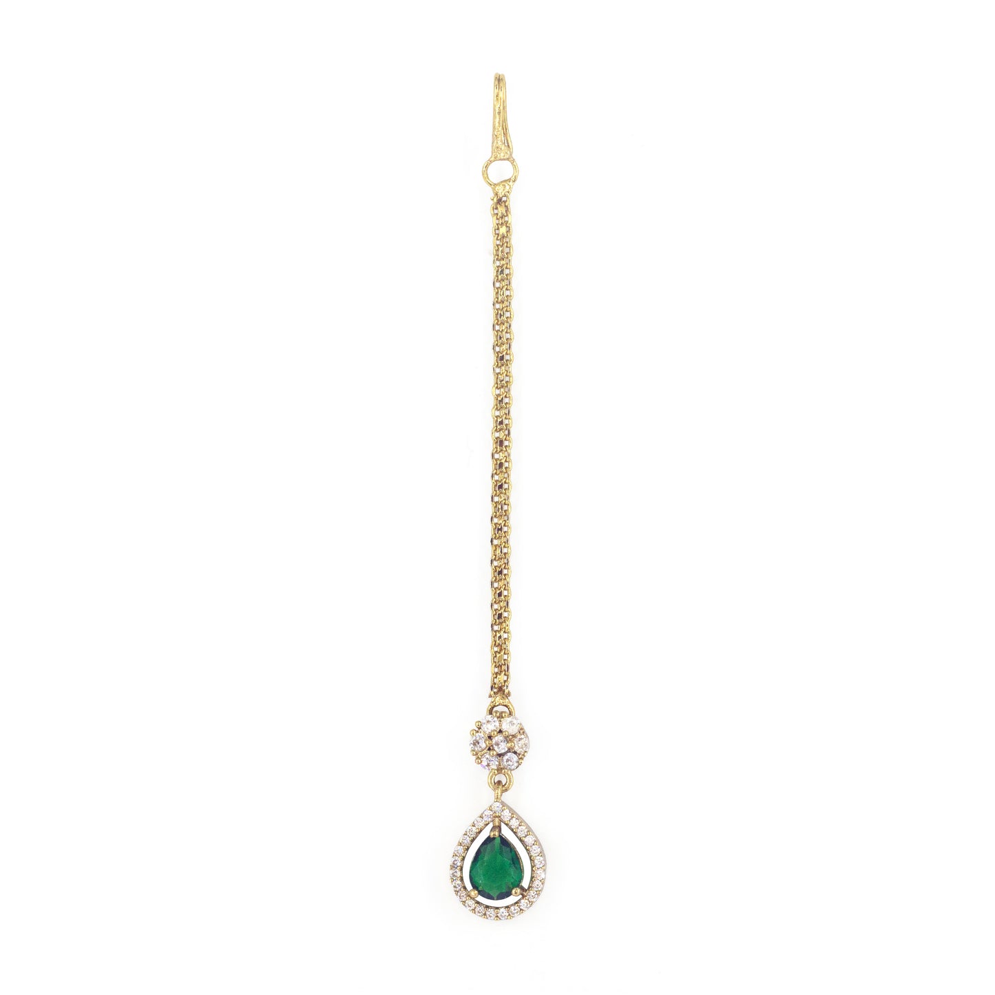 Gold Plated Green AD Maang Tikka for Women