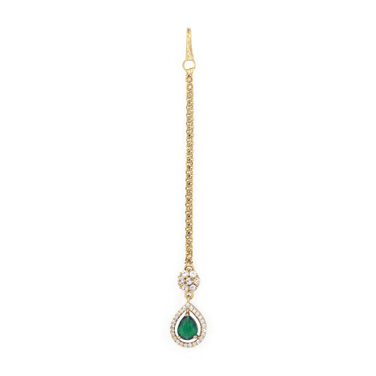 Gold Plated Green AD Maang Tikka for Women