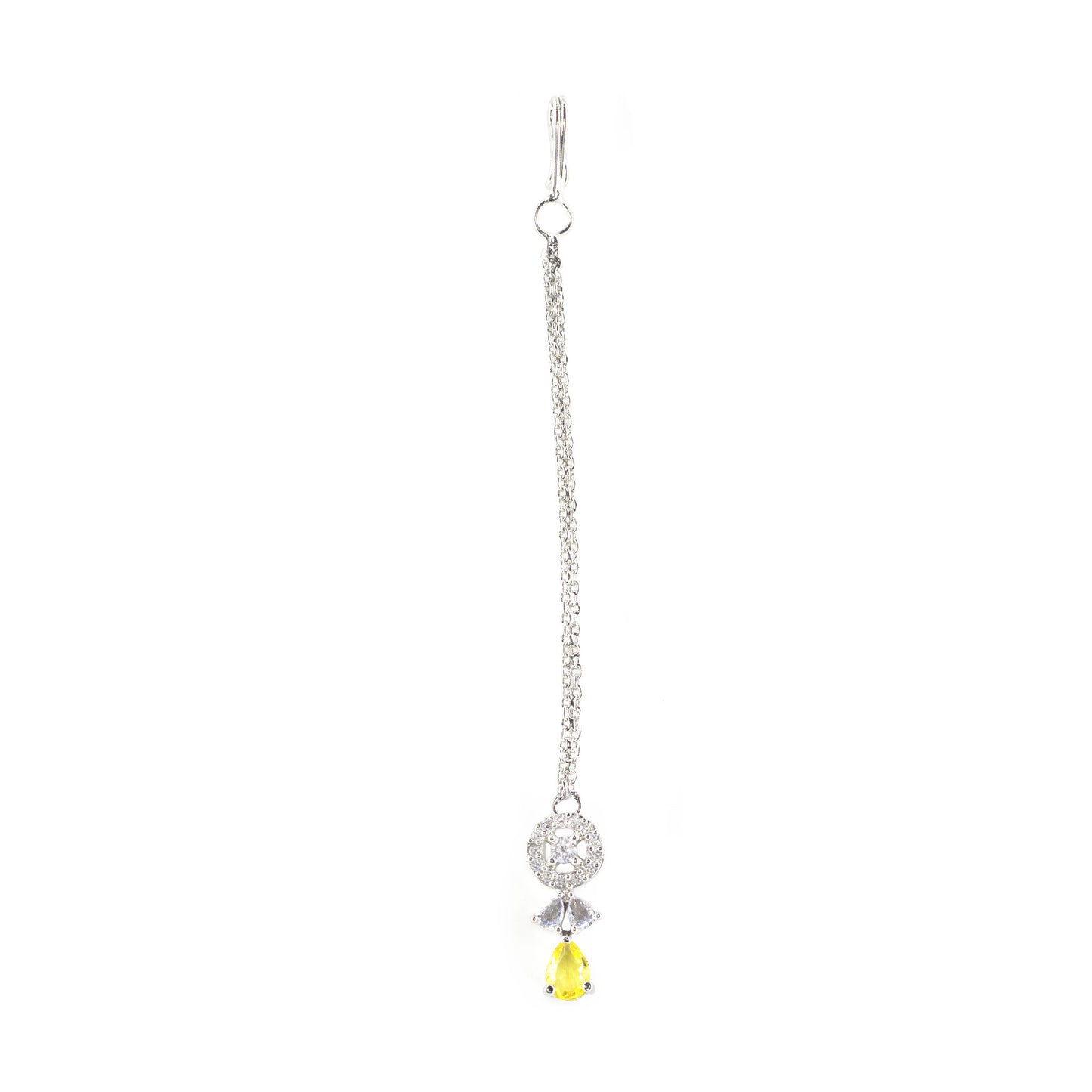 Silver Plated Yellow AD Maang Tikka for Women