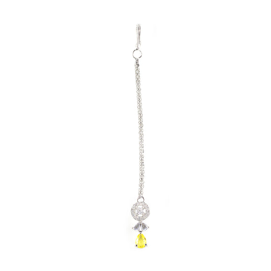 Silver Plated Yellow AD Maang Tikka for Women