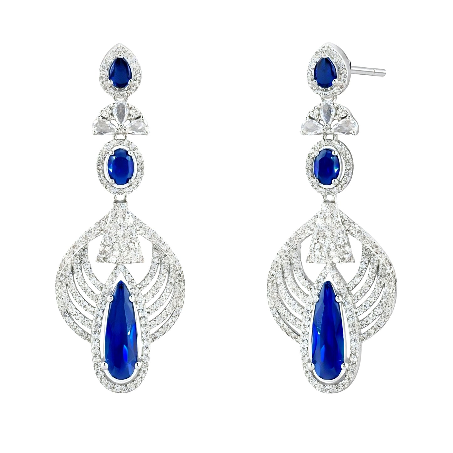 Silver Plated Blue AD Long Earrings for Women