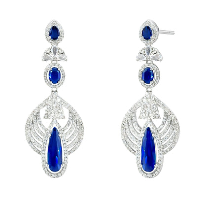 Silver Plated Blue AD Long Earrings for Women