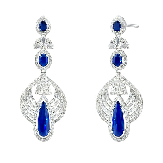 Silver Plated Blue AD Long Earrings for Women