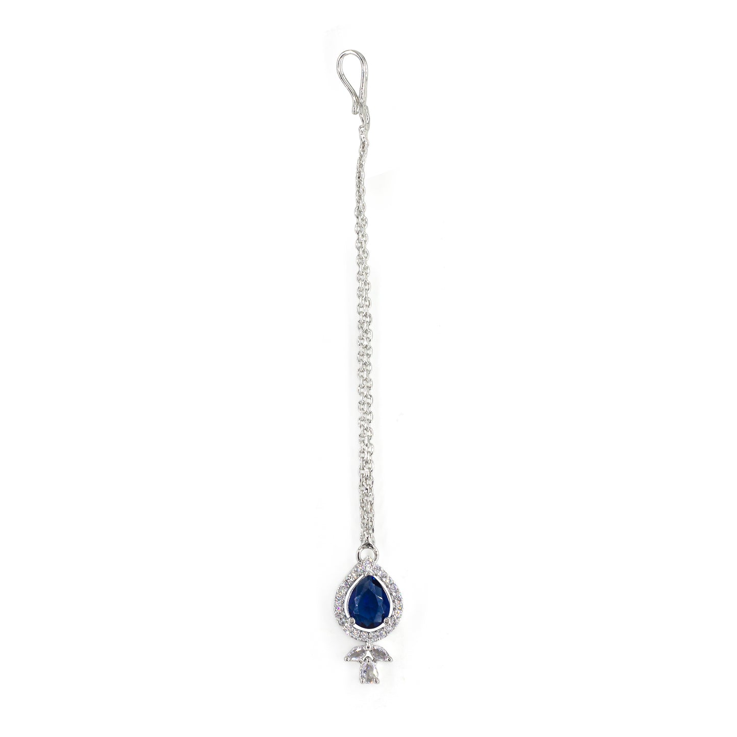 Silver Plated Blue American Diamond Maang Tikka for Women