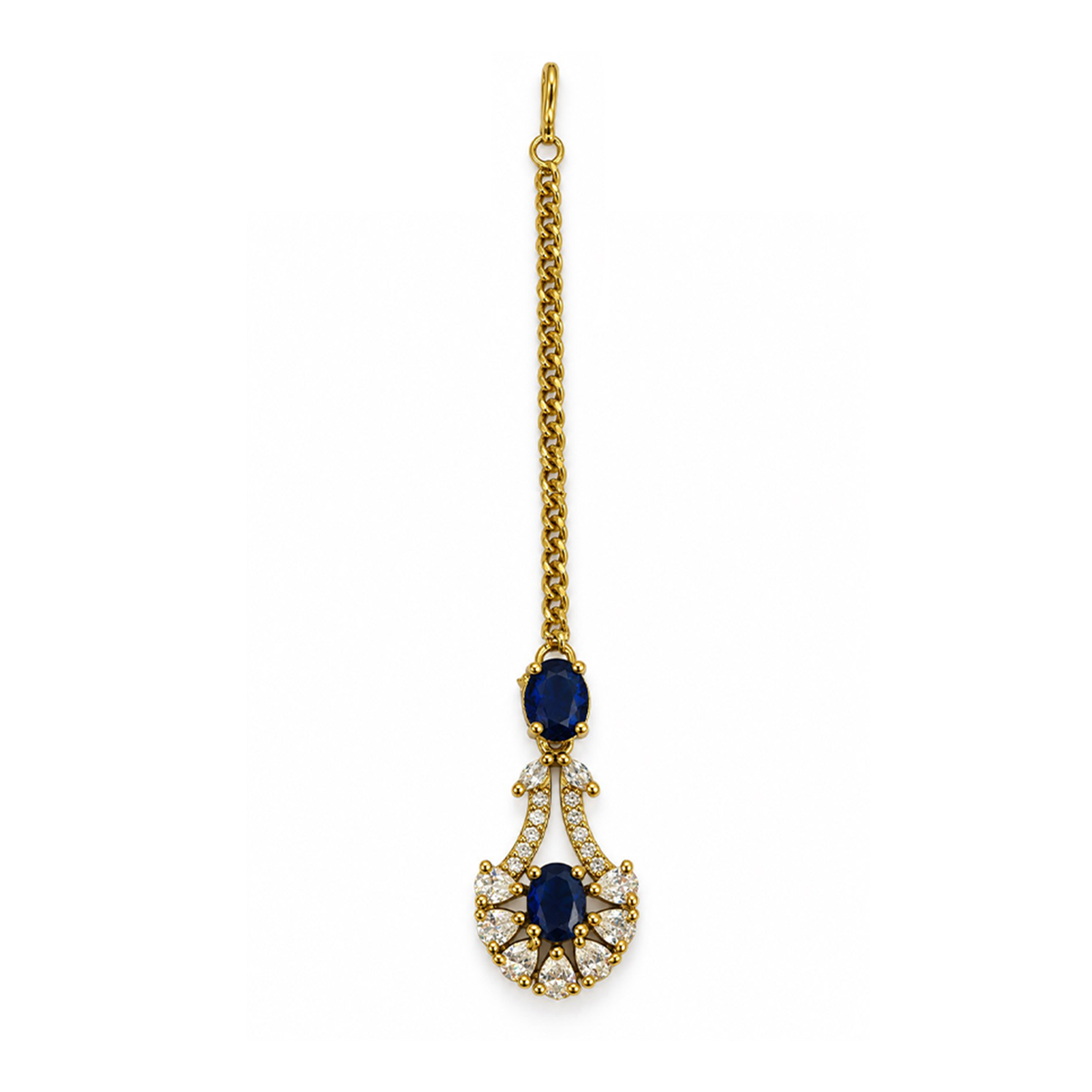 South Indian Gold Plated Blue AD Maang Tikka for Women