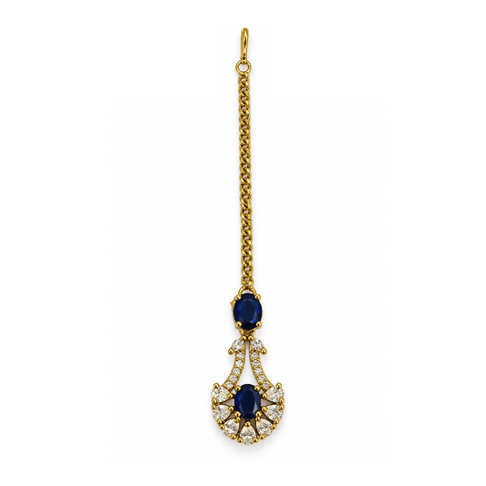 South Indian Gold Plated Blue AD Maang Tikka for Women