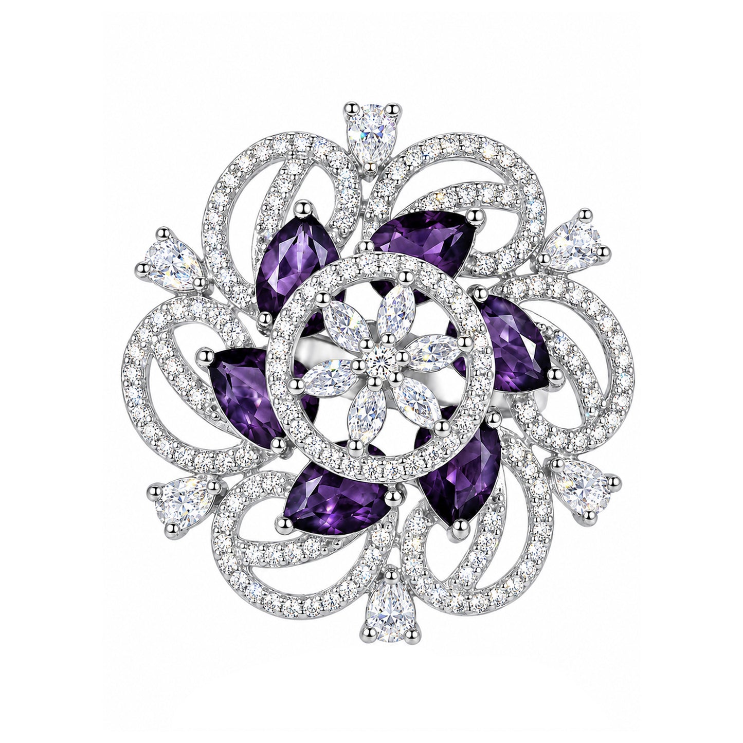 Silver Plated Purple AD Finger Ring for Women
