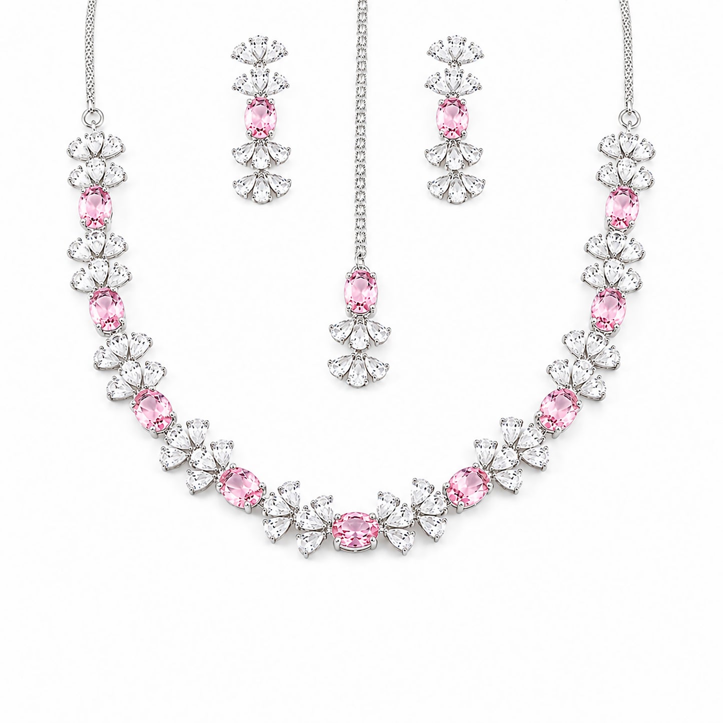 Silver Plated Pink AD Jewellery Set for Women
