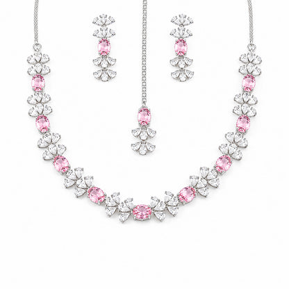 Silver Plated Pink AD Jewellery Set for Women