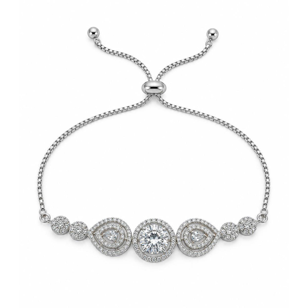 Rhodium Plated AD Adjustable Bracelet for Women