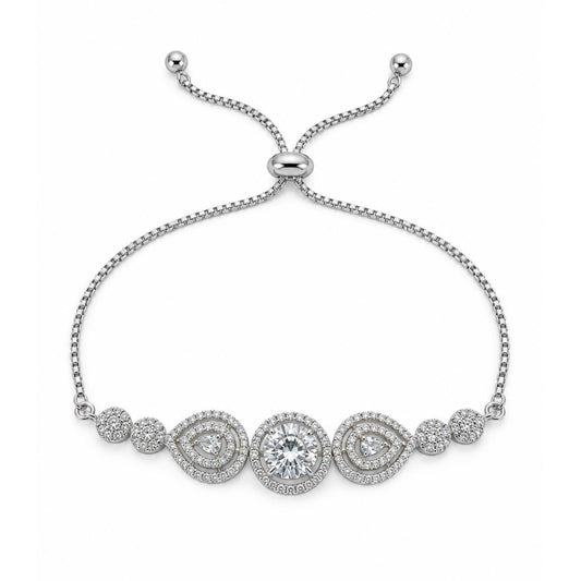 Rhodium Plated AD Adjustable Bracelet for Women