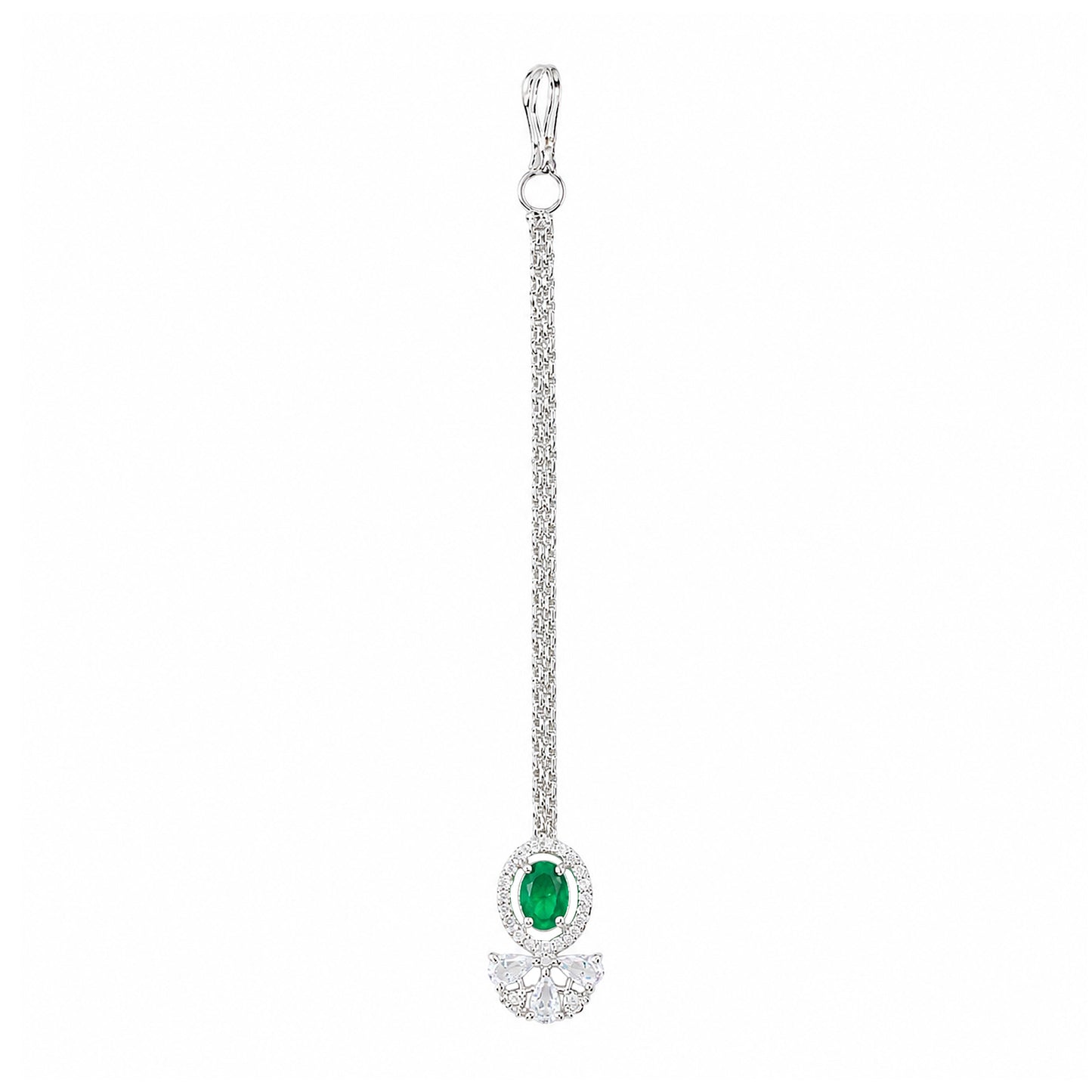 Silver Plated Green AD Maang Tikka for Women
