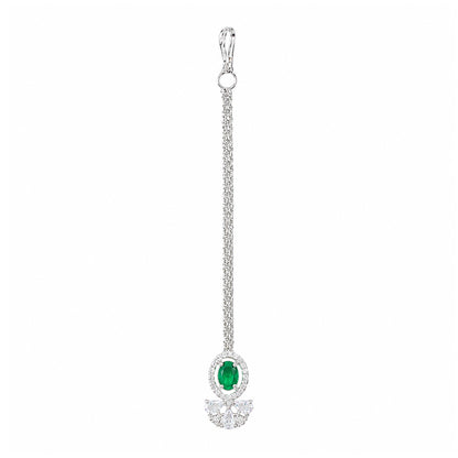 Silver Plated Green AD Maang Tikka for Women