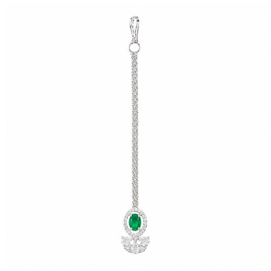 Silver Plated Green AD Maang Tikka for Women