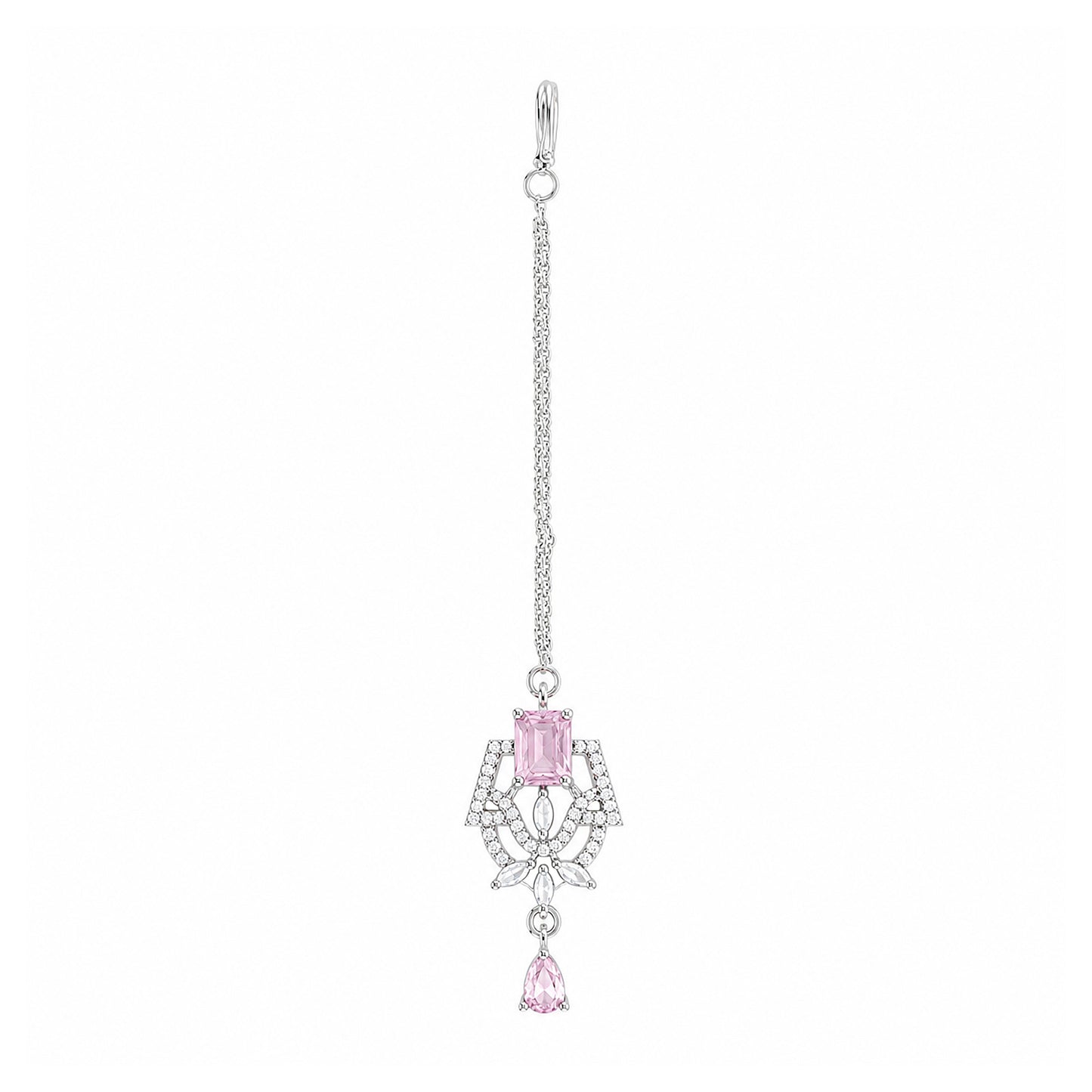 Silver Plated Pink AD Maang Tikka for Women