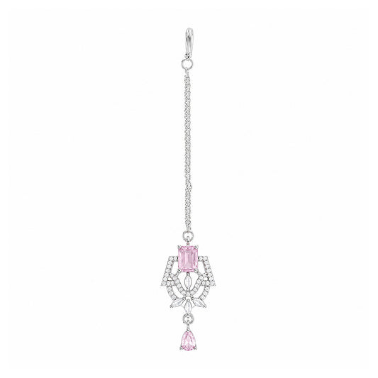 Silver Plated Pink AD Maang Tikka for Women