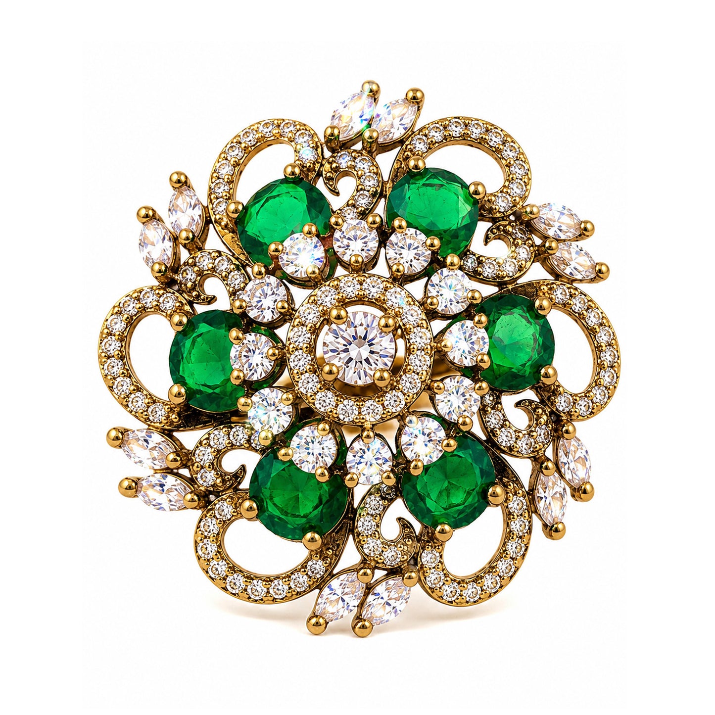 Antique Gold Plated Green AD Finger Ring for Women