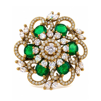 Antique Gold Plated Green AD Finger Ring for Women
