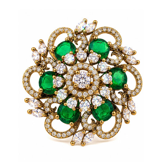 Antique Gold Plated Green AD Finger Ring for Women