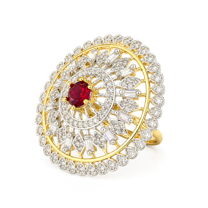 Gold Plated Red AD Finger Ring for Women