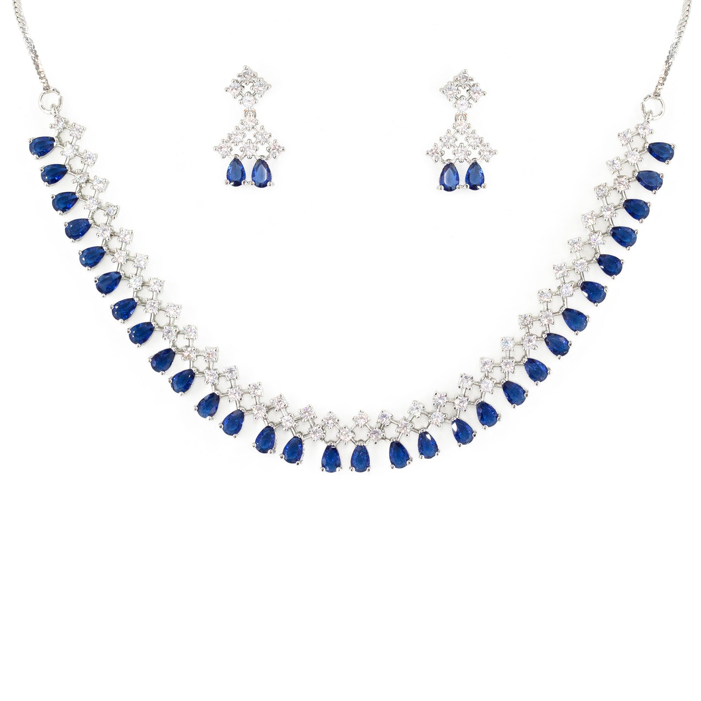Silver Plated Blue American Diamond Jewellery Set for Women
