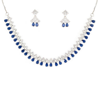 Silver Plated Blue American Diamond Jewellery Set for Women