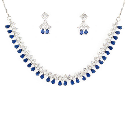 Silver Plated Blue American Diamond Jewellery Set for Women