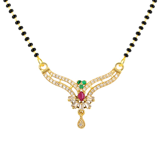 Gold Plated Red & Green AD Mangalsutra For Women